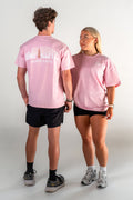 Athletes wearing the blush Empire in Motion Tee relaxed fit gym t-shirt by Empire Fit showing front and back